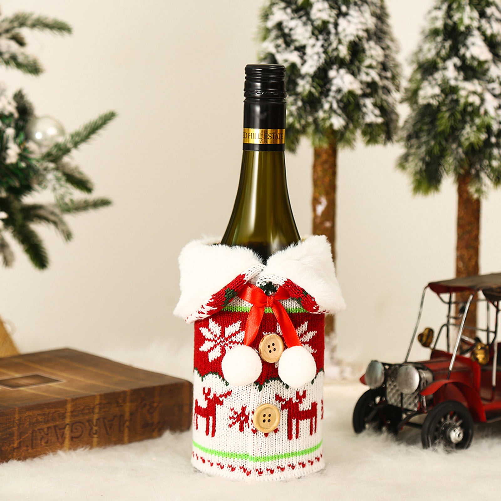 Christmas Wine Bottle Sweater Knit Bag Xmas Santa Party Table Home Cover 