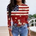 thumbnail image 3 of Iaqnaocc 4th of July 4th of July Women's Tops, Tees & Blouses Long Sleeve Vintage American Flag Floral Print T-Shirts Slim Fit Fashion Tees Blouses Casual Crew Neck Spring Day Tee Top Deep Red XXL, 3 of 6