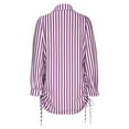thumbnail image 4 of Cavosen Shirts for Women Long Sleeve Button up Shirts Lapel Neck Collared Striped Blouse Dressy Flowy Loose Fit Tees Office Business Work Suit Boyfriend Drawstring Tops Purple S, 4 of 4
