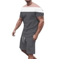 thumbnail image 2 of Men's Spring Summer 2-Piece Casual Set, Color Block Short Sleeve Tee and Shorts, Breathable Outfit For Streetwear Fashion and Daily Use,Gray,6XL, 2 of 5