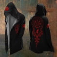 thumbnail image 2 of Kcolen Mens Viking Hooded Cardigan, Retro Print Mid-Length Open Front Coat for Halloween and Casual Wear, 2 of 3