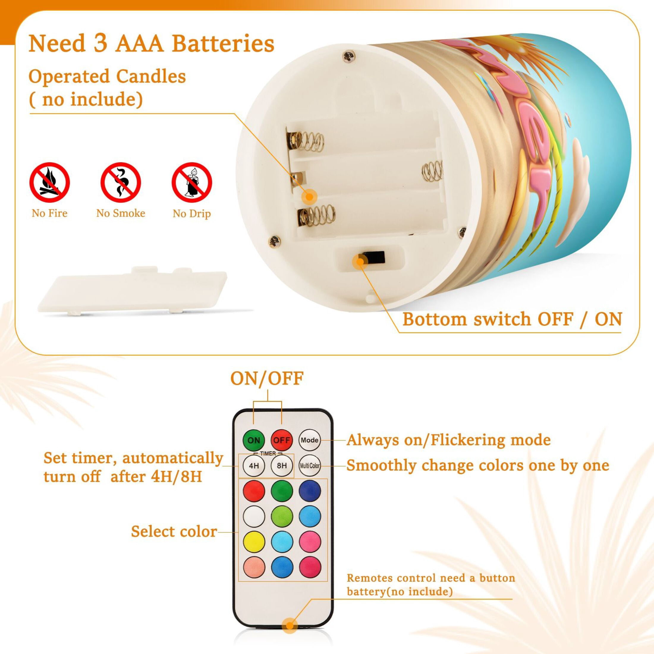 2 PCS Flameless Candles with Remote Timer LED Battery Operated Flickering Candle Light for Wedding Table Home Decoration Gifts Summer with Elements
