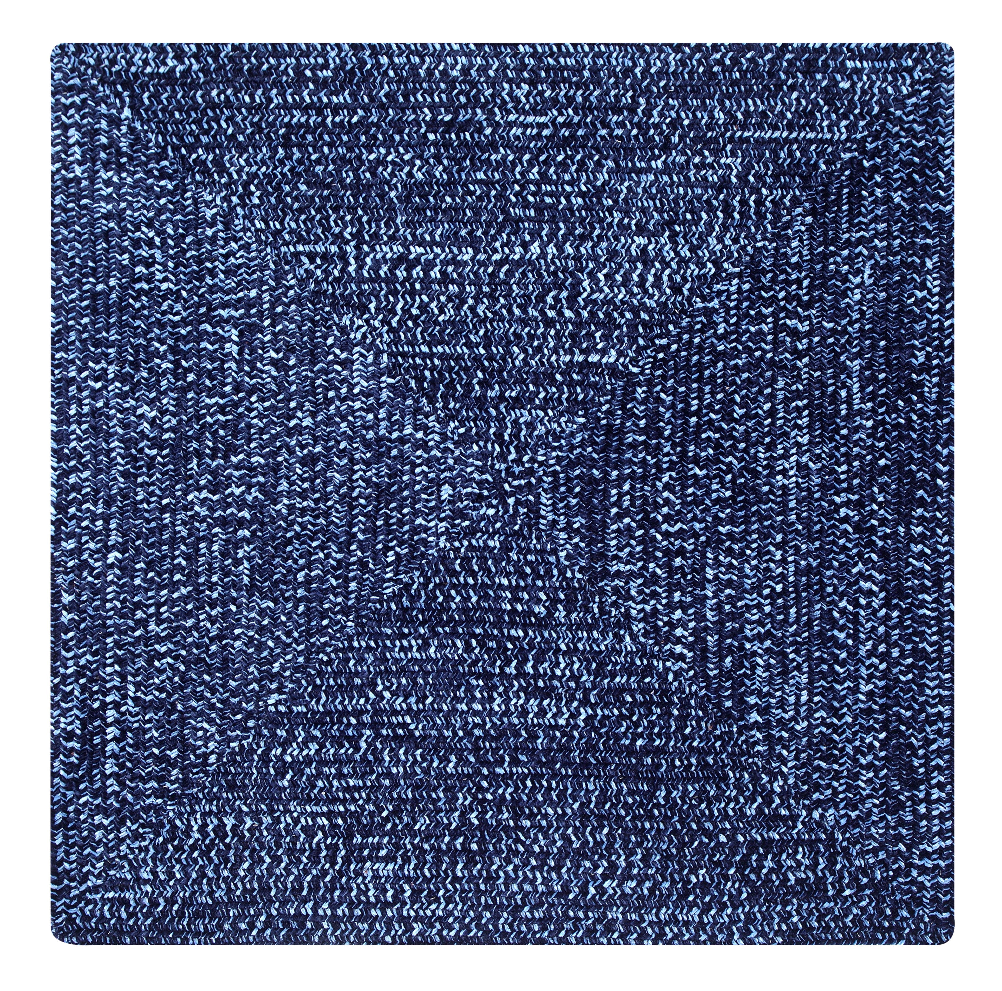 Better Trends 60" Square Braided Rug 100% Polyester Durable and Stain Resistant Reversible Indoor Area Utility Rug, Chenille Tweed Collection - Navy & Smoke Blue