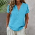thumbnail image 5 of Babysbule Women's V Neck Button Up Cotton Linen Blouse, Casual Short Sleeve Loose Fit Tunic Top for Summer and Spring Daily Wear, 5 of 6