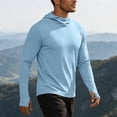 thumbnail image 6 of BiZtdJrK Mens Sun Protection Hoodie with Mask UPF 50+ Quick Dry Long Sleeve Fishing Hiking Shirts Solid Color Lightweight UV Rash Guards Light Blue XL, 6 of 9