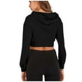 thumbnail image 5 of QUYUON Cropped Sweatshirts for Women Casual Long Sleeve Crop Top Hoodies Pullover Shirts Drawstring Elastic Waist Crop Hooded Sweatshirts Tops Athletic Hoodies Fashion Cute Sweatshirts Black M, 5 of 8