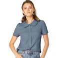 thumbnail image 1 of Camisa de Manga Corta Allegra K con Botones y cuello Peter Pan Azul polvoriento XS, 1 of 6