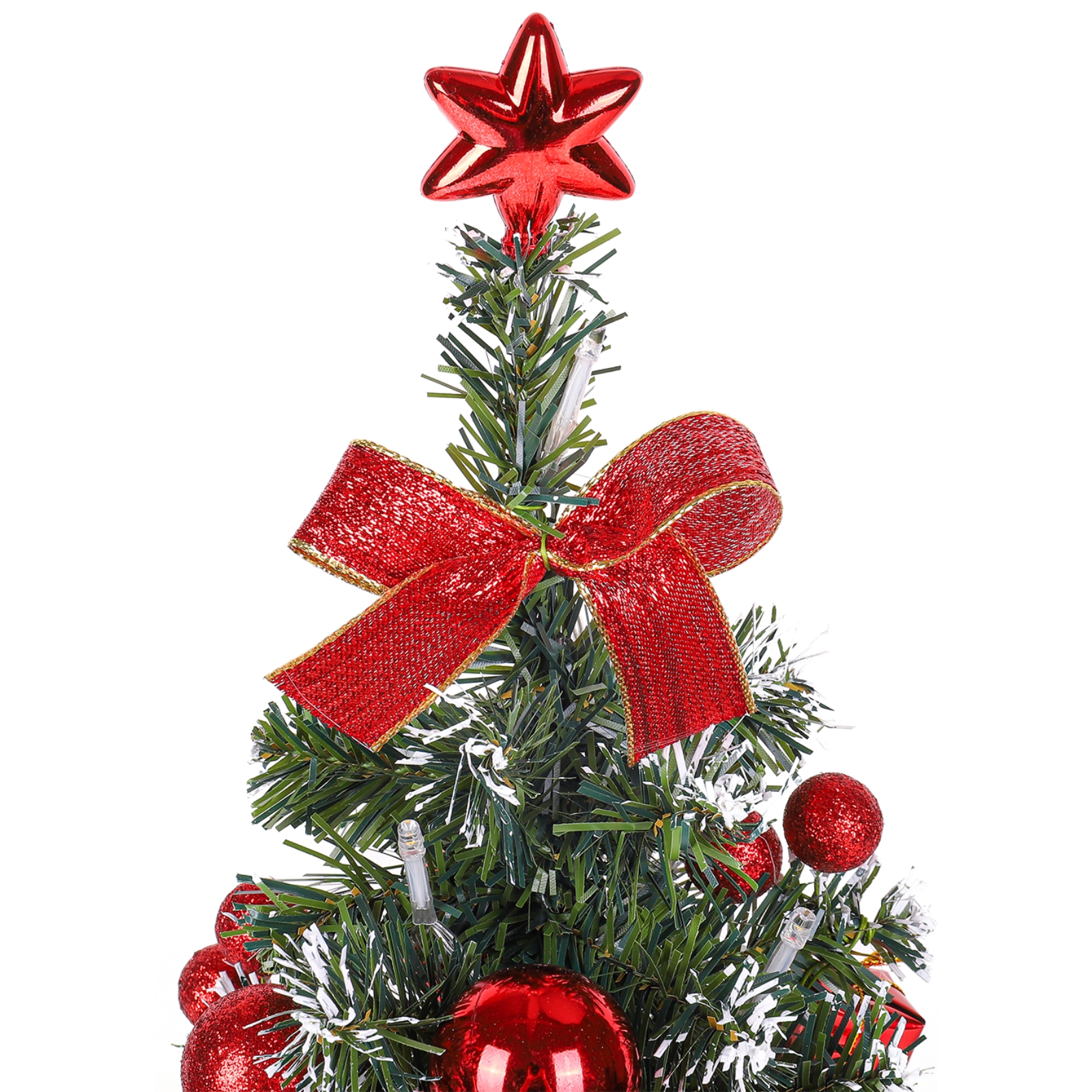 Tabletop Christmas Tree 18 Inch Mini Artificial Christmas Tree with LED String Lights, Small Xmas Tree with Base for Xmas Holiday Decorations Indoor Home Kitchen Dining Table