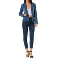 thumbnail image 2 of INSPIRE CHIC Women's Notched Lapel Button Up Long Sleeve Washed Denim Jacket XS Mid Blue, 2 of 7