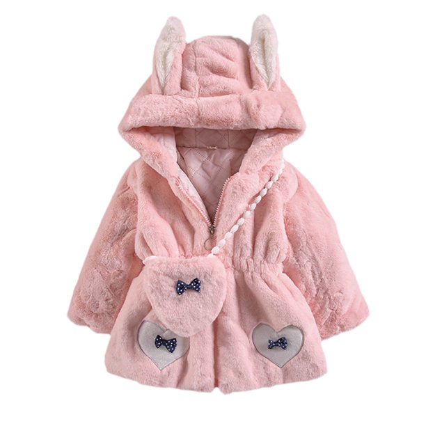 Gibobby Chaqueta de Forro Polar para bebés niñosAbrigos de dibujos animados de invierno con cremallera ropa + bolsa niños manga caliente niños largo mant(Rosa, 2-3 Años)