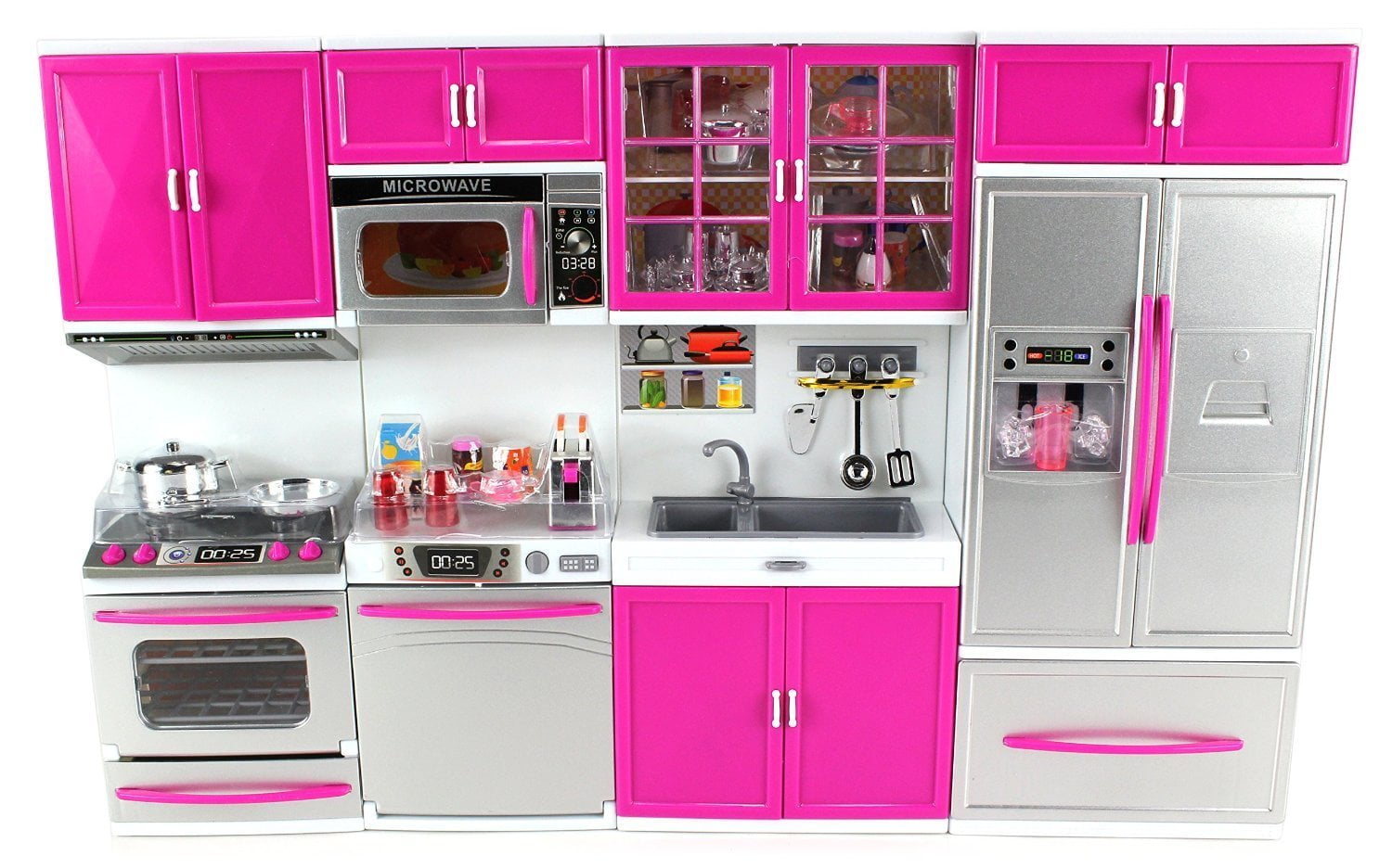 New kids pretend play large wooden kitchen set microwave oven fridge sink pink 