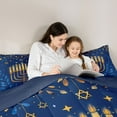thumbnail image 4 of Feelyou Western Happy Chanukah Bedding Comforter Set 7pcs, Menorah Dreidel King Bedding Sets, Blue Olive Branch Reversible Bed Sheets, Microfiber Bedroom Decor, 4 of 7