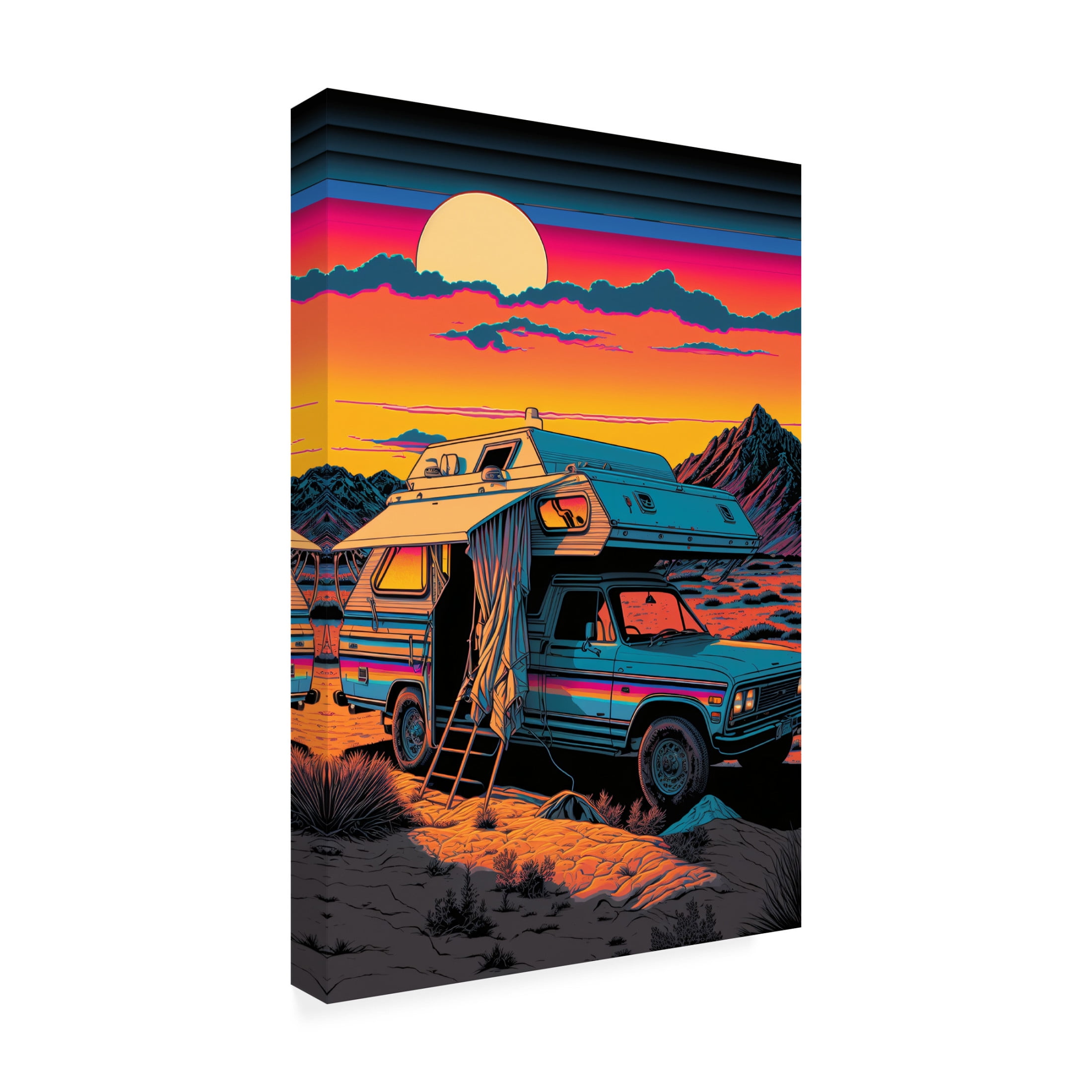 Canvas Wall Art - Ray Heere 'Silkscreen Pickup Truck At The Campsite 5' Wall Art for Living Room, Bedroom, or Office Décor by Trademark Fine Art - 16 x 24 Inches