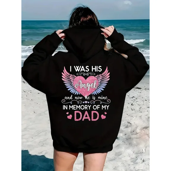 Black Memorial In Memory Of My Dad Angel Of Heaven Hoodie Shirt for Men & Women, up to Size 5XL