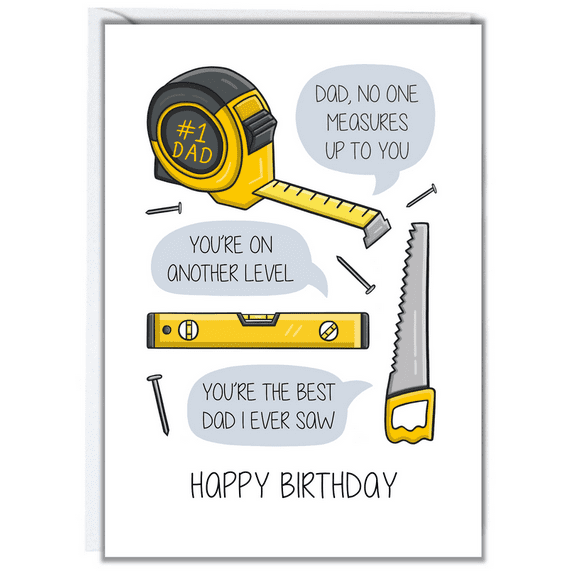 #1 Dad Birthday Card – Fun Tool Design with Humorous Messages – Envelope Included, Blank Inside – Perfect for Father's Day or Dad's Birthday Gift