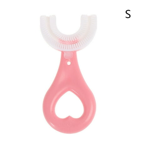 EIMELI Kids Toothbrush an Ergonomic U-Shaped Toothbrush for 360° Sensitive Oral Tooth Cleaning (Pink Heart-Shaped Handle)