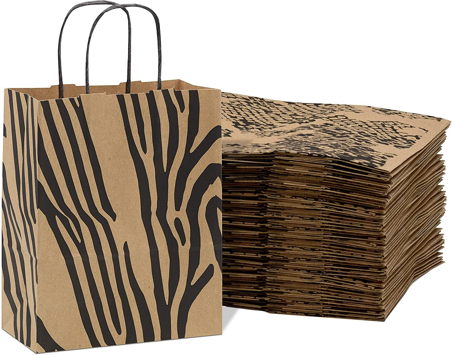 10 Pieces 8 Inch ZEBRA Kraft Paper Gift Bags With Rope Handles For Shopping 