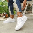 thumbnail image 3 of Rokment Glitter Sequin White Low Top Fashion Sneakers for Women 2026 Spring Fall Heart Design Leather Stylish Casual Platform Walking Skate Tennis Shoes Silver Size 9.5, 3 of 5
