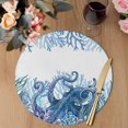 thumbnail image 3 of Ocean Blue Octopus Round 13 Inch Placemats Set of 4, Coastal Coral Beach Nautical Starfish HeatResistant Non Slip Place Mats for Dining Table, Wipeable Braided Kitchen Table Mats for Housewarming, 3 of 9