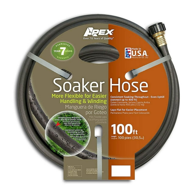 Apex 100 Foot Long Flexible Water Conservation Garden Soil & Root Soaker Hose