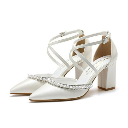 

Women s Shoes High Heels Sexy Pumps Wedding Bride Shoes Pearl Rhinestones Thick High-heeled Pointed Toe For Spring 2022 Sandals