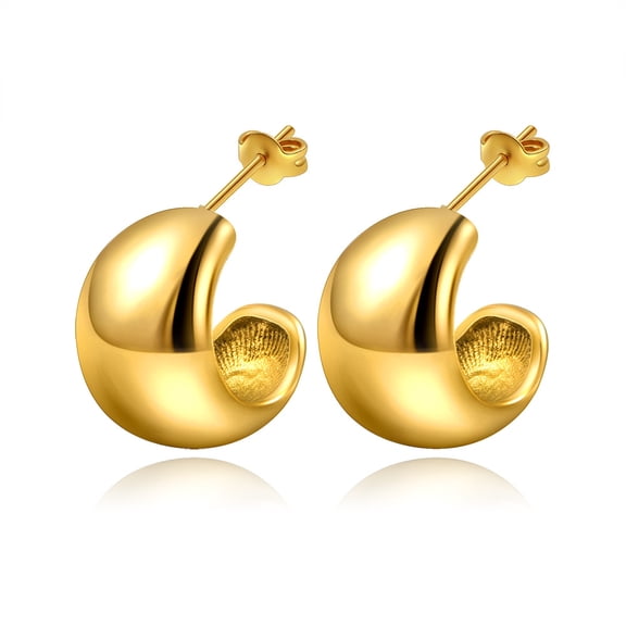 Celvieroot Open Hoop Earrings for Women,14K Gold Plated Hypoallergenic Tiny Hoop Earrings Statement Thick Huggie Earrings Lightweight Minimalist Stud Earrings Jewelry