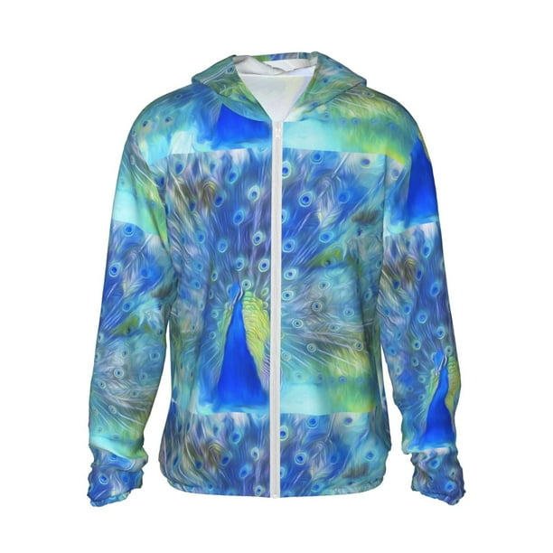Fotbe Peacock Chaqueta con Protección Solar UPF 50+ para Hombre y Mujer, Camisa con Capucha y Bolsillos-Medium