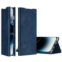 Dteck Flip Wallet Case for iPhone 15 Pro Max, Slim Leather Magnetic Folio Cover with Card Holder, Kickstand Hard PC Back Shockproof Durable Protective Phone Case,Blue