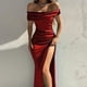 thumbnail image 4 of Gibobby Vestidos largos elegantes Moda Color sólido Manga corta Un cuello Corte Vestido formal sexy Mujer Noche(Rojo,M), 4 of 5