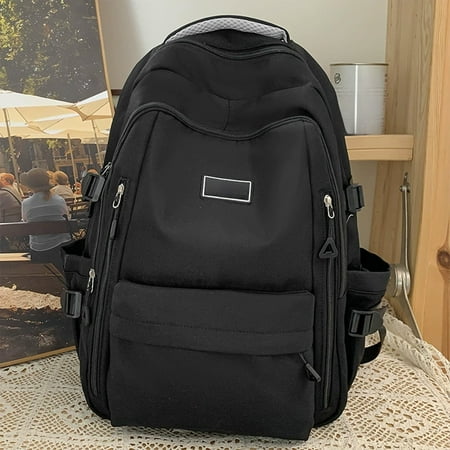 AuroraX Lightweight Backpack with 3 Compartment,Commuter Backpack Fit A Laptop,Solid Bookbag for Everyday,for Travel,College,Work,for Women,Black