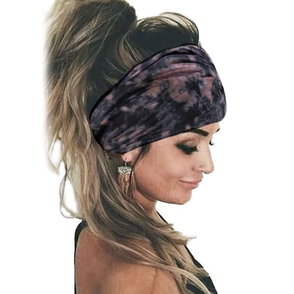 Ljudmp Women's Tie Dye Wide Headbands Stretchy Twist Knot Turban Hair Bands Moisture-Wicking Workout Head Wraps for Yoga Running Sports Brown