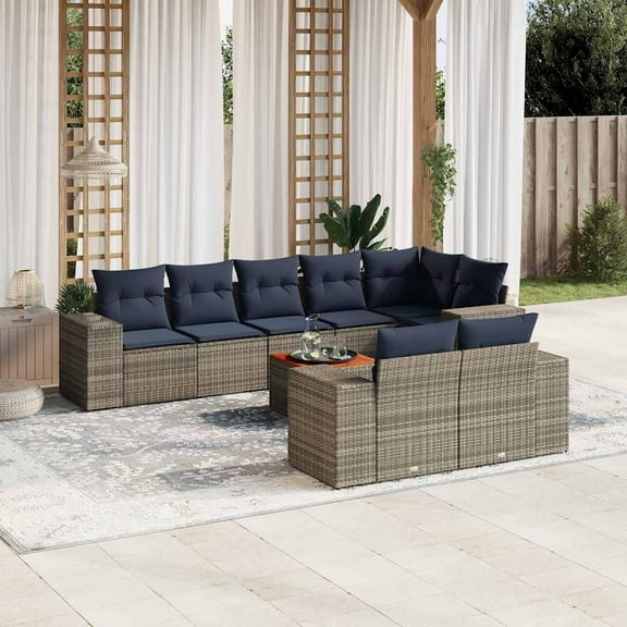 vidaXL 9 Piece Patio Sofa Set with Cushions Gray Poly Rattan