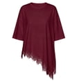 thumbnail image 5 of GZWYHT Asymmetrical Tops for Women Lace Patchwork Satin Top Crewneck Oversized Tee Shirts Side Slit Short Sleeve Tops Red L, 5 of 5