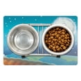 thumbnail image 1 of Moon Rays Pet Mat for Food and Water, Cartoon Style Lunar Smiling on a Rural House, Non-Slip Rubber Mat for Dogs and Cats, 18" X 12", by Ambesonne, 1 of 2
