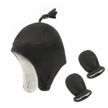 

Baby Kids Girls Boys Winter Warm Knitted Hats Ear Solid Warm Cute Hat Gloves 2pcs Cap Glove