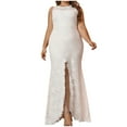 thumbnail image 5 of BSDJILFG Evening Dresses for Women Elegant White Lace Maxi Fishtail Dresses, Women's Plus Size Sleeveless Formal Wedding Party Tank Dress Slim Fit High Split Cocktail Dresses XL-4XL, 5 of 8