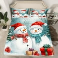 thumbnail image 2 of Manfei Cute Xmas Snowman Bed Sheets,Christmas Gifts King Sheets,White Blue Red Sheet Set For Girl Kids,Microfiber Bedroom Decor,4 Pieces, 2 of 7