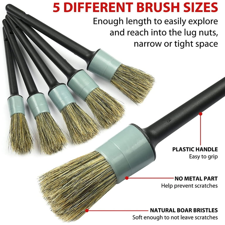 Car Detailing Brush Set, 3 Pcs Car Interior Detailing Brushes Natural Boars  Hair Detail Brush Auto Ultra-soft Detail