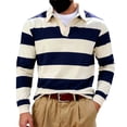 thumbnail image 5 of Umfun Men's & Big Men's Striped Rugby Shirt Long Sleeve Collared Pullover Top Casual Sporty Knit Sweater for Autumn Winter Daily Wear, 5 of 9