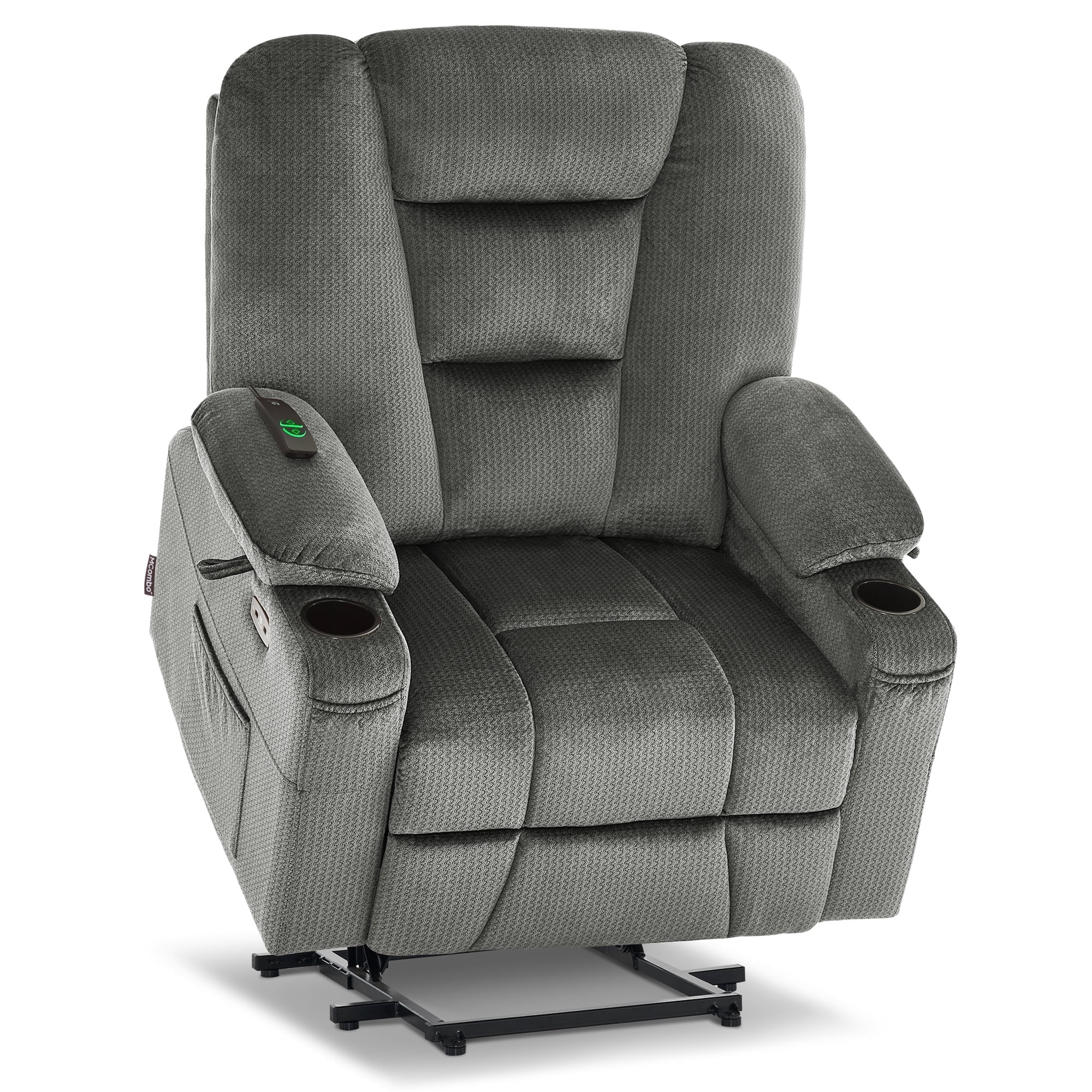 MCombo 27.2'' Extra Wide Seat Power Lift Recliner Chair for Short People, Fabric R7561 (Grey, Small-Wide)