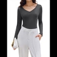 thumbnail image 1 of Camiseta Básica Ajustada de Punto Acanalado con Cuello en V y Larga para Mujer Gris Oscuro XL, 1 of 7