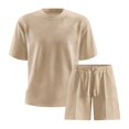 thumbnail image 2 of hotojiny Men's 2 Piece Summer Outfit Short Sleeve Crew Neck T-Shirts and Drawstrings Shorts Sets Beach Vacation Tracksuits(Khaki,Small), 2 of 7