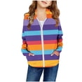 thumbnail image 2 of PMVFHDE Liquidation Veste pour Fille Tout-Petit Automne et Hiver Imprimé Color Block Poche Zippée Sweat à Capuche Cardigan Violet, 3-4 Ans, 2 of 4