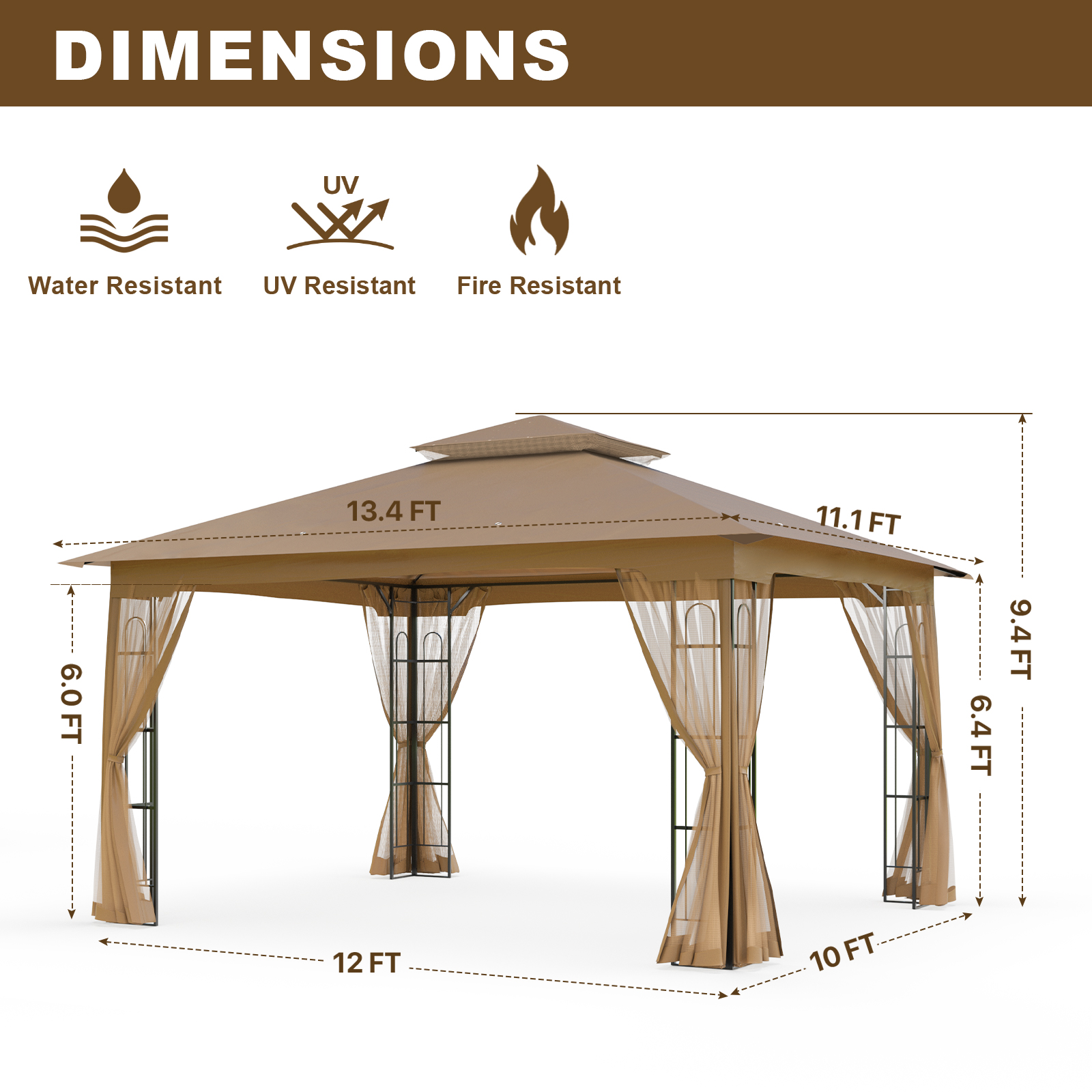 INTER HUT 13x11 Metal Patio Gazebo, Outdoor Gazebo Canopy Tent for Backyard with Mesh Privacy Curtains