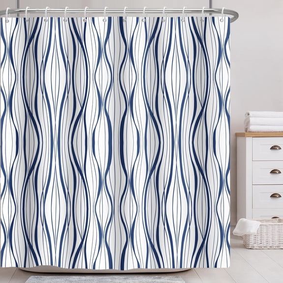 Pbobriich Navy Blue Striped Shower Curtains for Men Bathroom Abstract Modern Minimalist Shower Curtain with Hooks,72x72 Inches
