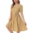 thumbnail image 4 of INSPIRAR CHIC Vestido Midi Floral de Manga Abullonada con Cuello Peter Pan y Cintura Alta M Amarillo, 4 of 6