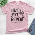 thumbnail image 2 of Kids Hike Bike Repeat Shirt, Youth Kids Boy Girl T-Shirt, Hike Shirt, Hiker Shirt, Biking Shirt, Bike Shirt, Light Pink, Medium, 2 of 4