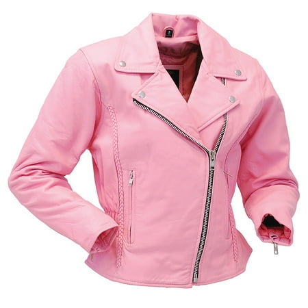 Light Pink Leather Jacket - Road Angel Motorcycle Jacket #L26522ZP