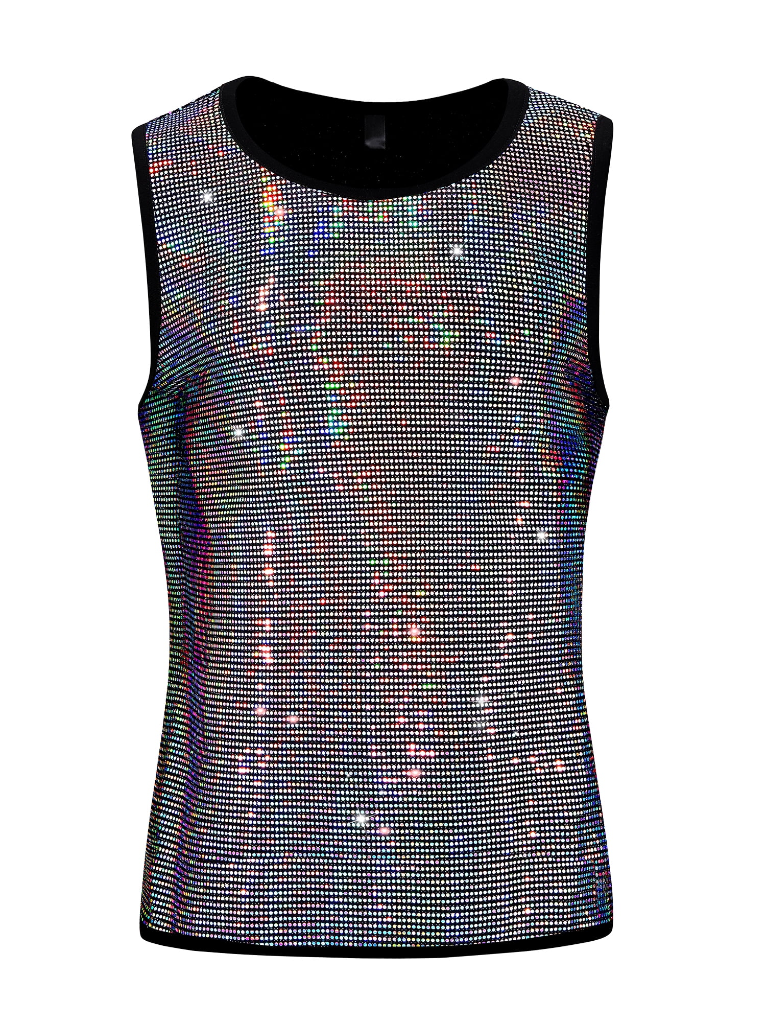 DARING DIVA Men's Sequin Tank Top Metallic Sparkle Glitter Sleeveless Tank Vest S Silver