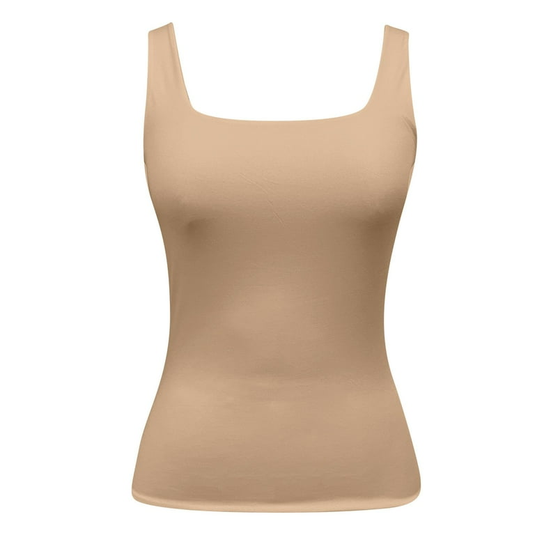 Pimfylm Women's Square Neck Tank Top Sleeveless Double Lined Basic